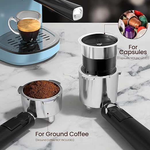 20 Bar Espresso Machine, Professional Stainless Steel Coffee Maker with LCD Display, 45oz Removable Water Tank, Home & Office Espresso Maker for Cappuccino Latte Macchiato, Blue