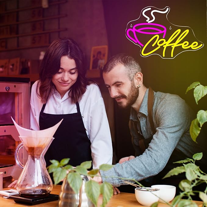 Coffee Bar Neon Sign for Wall Decor LED Cafe Light up Sign for Cafe Coffee Station Bar Shop Business Kitchen Art Decor Party Decorations Gifts USB Powered
