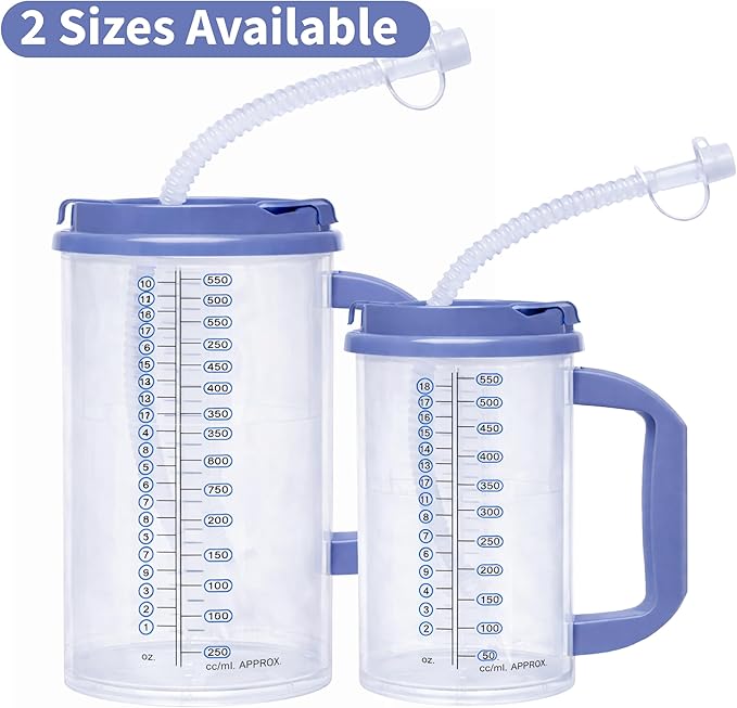 Vakly Hospital Carafe Insulated Double-Walled Water Tracking Bottle 18 oz – Refillable Hot & Cold Bottle with Flexible Straw and Pouring/Sipping Spout for Bedside or Patient Care
