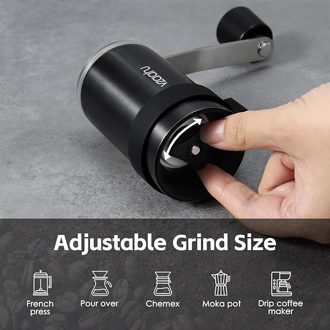 Vzaahu Portable Manual Coffee Grinder - Adjustable Ceramic Burr with Fast Grinding, Compact & Lightweight for Camping, Hiking, Travel - Perfect for French Press, Americano Lovers