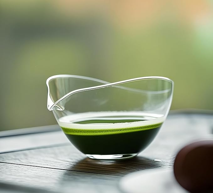 Matcha Bowl with Spout, Lead-Free Glass Tea Bowl with Pour Spout 7 Oz, Japanese Style Chawan, Matcha Ceremony Accessories