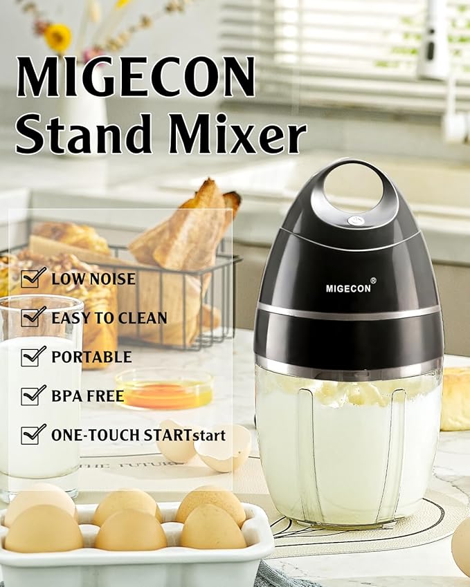 MIGECON Stand Mixer Electric Kitchen Mixer, Electric Egg Beater, Shampoo & dogs Body Wash Foam Whipper, One-touch operation to prevent spills (Dark Grey)