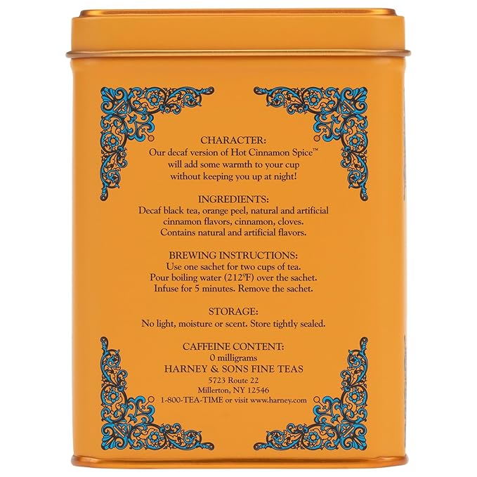 Harney and Sons Decaf Hot Cinnamon , Decaf Flavored Black 20 Sachets per Tin 1.4oz