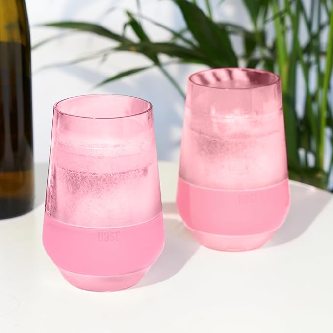 Host Freeze XL Double Wall Insulated Stemless Wine Glasses with Lids, Freezable Tinted Travel Beverage Cups, On the Go Chiller Tumblers, Outdoor Gifts for Women, Moms, 12 oz, Set of 2, Pink Blush