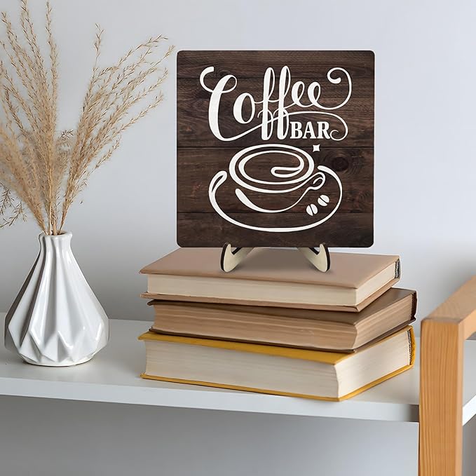 Vintage Coffee Bar Decor Sign,Rustic Wooden Plaque for Java Station, Kitchen,Cafe or Tea Corner,Funny Jave Gift for Coffee Lovers 5.9x5.9inch