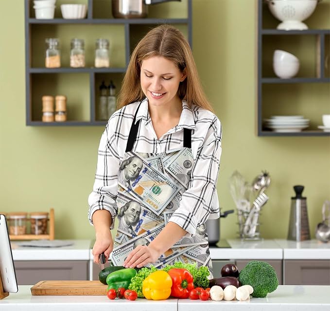 Hundred Dollar Bill Apron Adjustable Neck Bib Apron for Men Women,Suitable for Kitchen Cooking Waitress Chef Apron - Image 5