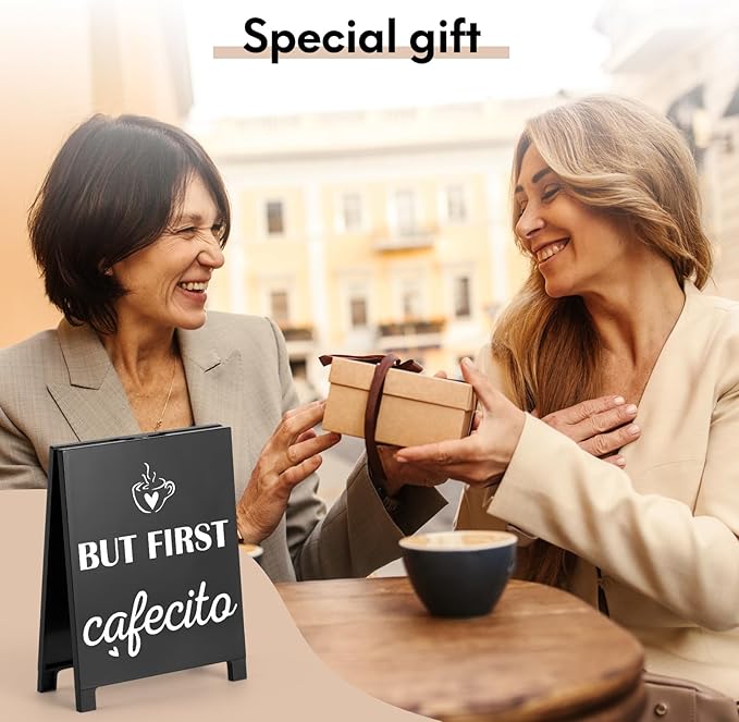 But First Cafecito Desk Decor Sign Retro Coffees Shop Table Display for Coffee Station Home Office Kitchen Bar Cafe Counter Bookshelf Christmas Gift for Coffees Lovers Barista Friends