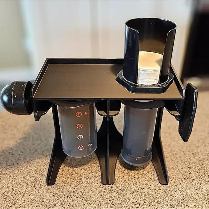 Versatile Stand & Storage Box for Standard Aeropress Coffee Makers - Ideal for Air Drying, Organizing, and Featuring Dedicated Slots for Scoop, Mixer, and Paper Cups (White)