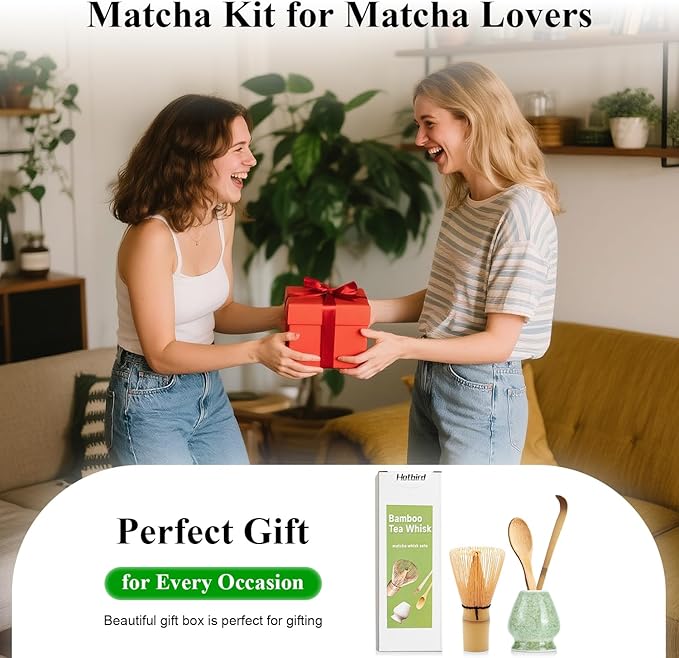 4 Pcs Matcha Whisk Set - Bamboo Matcha Whisk, Holder, Scoop, Spoon - Traditional Japanese Tea Ceremony - Matcha Green Tea Accessories