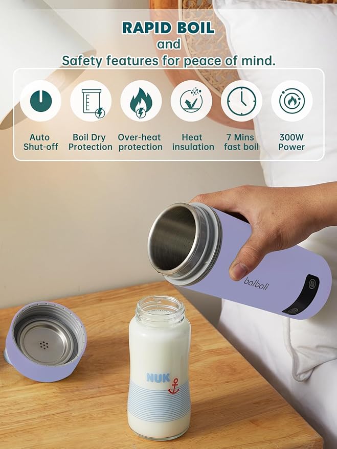 balbali Dual Voltage Travel Kettle 100-250V - 12oz Portable Water Boiler/Warmer/Heater for Boiling Water - 4 Preset Temperature Control Portable Tea Kettle Electric Travel - Purple