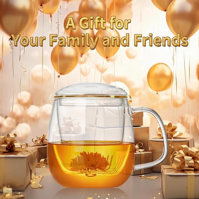 Large Glass Tea Cup, 25.6 oz Borosilicate Glass Tea Mug with Infuser and Lid, Clear Tea Cups for Brewing Scented Tea and Tea Bag.