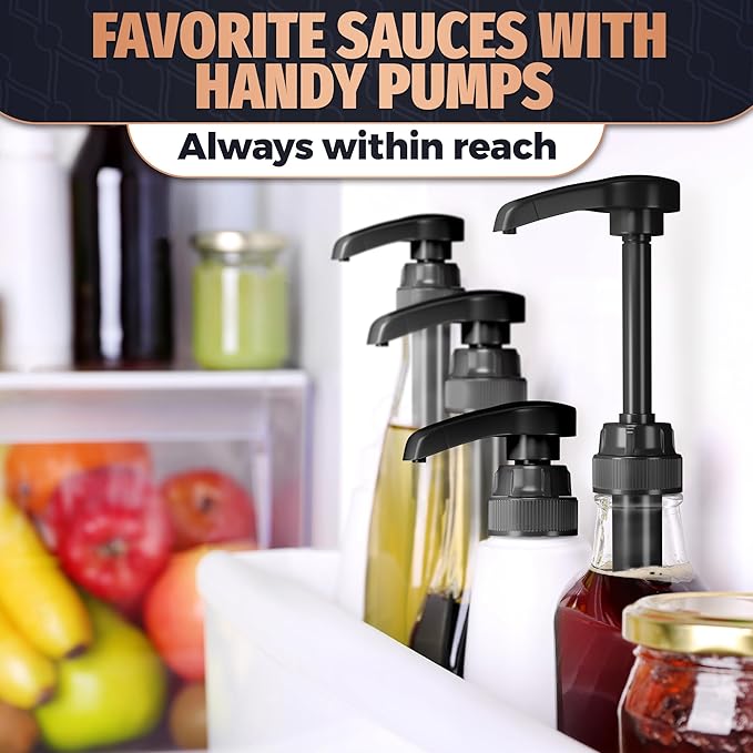8 Pcs Pumps for Syrup Bottles Black - Coffee Syrup Pump Dispenser Set, 750ml Bottles with Food-Grade Plastic Adjustable Tube, 10ml per Pump - Easy Cleaning, Lockable Mechanism | for Syrups & Sauces