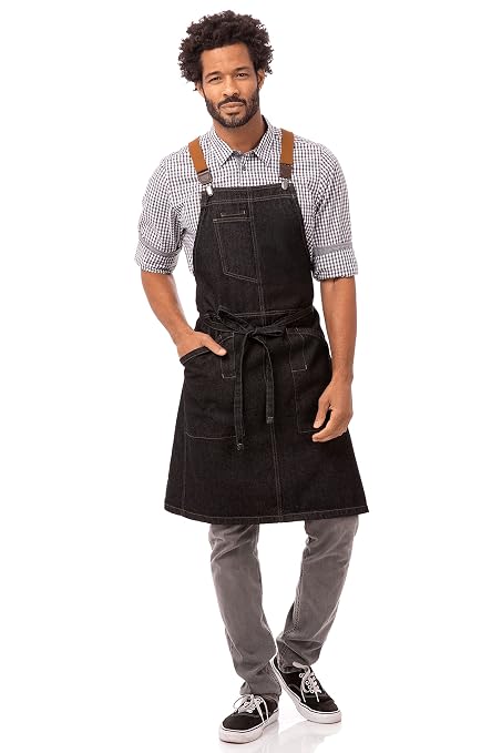 Chef Works Unisex Berkeley Bib Apron, Black W/Desert Sand Suspenders, One Size - Image 7