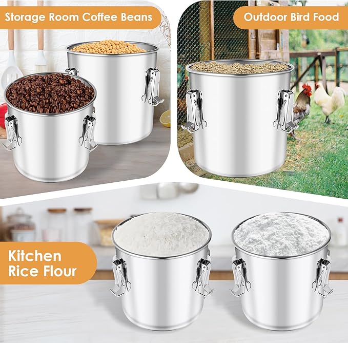 Stainless Steel Containers with Lids,40 lbs Large Capacity Food Storage Containers for Rice Flour Sugar Grain Coffee Bean,Airtight Canister for Kitchen & Pantry Organization