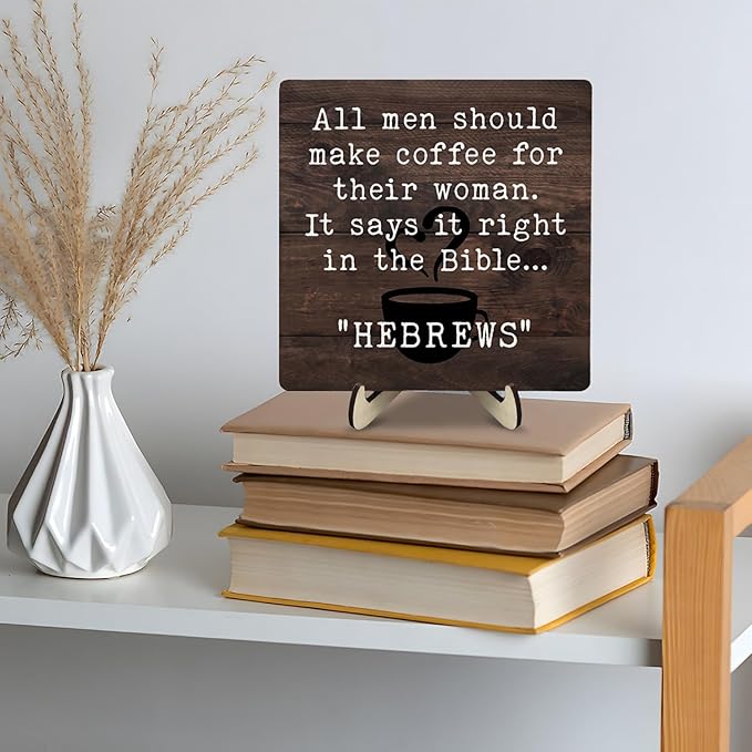 Vintage Coffee Bar Sign Plaque Signs for Coffee Station,Rustic Wooden Java Sign for Kitchen or Farmhouse Cafe Shelf,Fun Gifts for Friends,Dad,Mom 5.9"x5.9" -HEBREWS