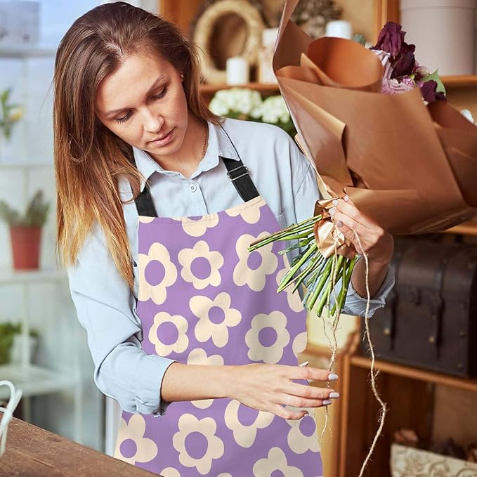 Vintage Groovy Purple Flowers Apron Adjustable Neck Bib Apron for Men Women,Suitable for Kitchen Cooking Waitress Chef Apron - Image 6