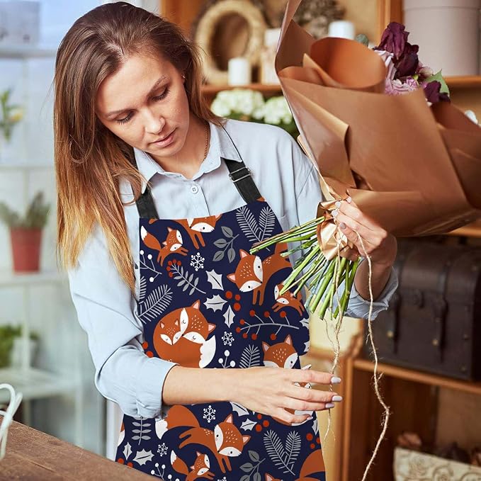 Cute Fox Family Waterproof Apron Kitchen Chef Aprons Bibs for Grooming Cooking Baking Painting Gardening - Image 6