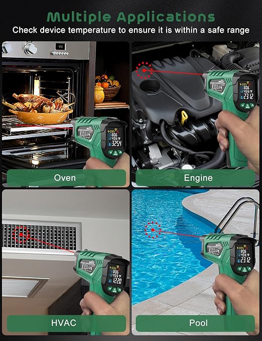 Infrared Thermometer Gun,SQECH Laser Thermometer Gun -58℉~1472℉(-50℃~800℃),Temperature Gun with Ambient Temperature&Humidity/Adjustable Emissivity/Color Backlight for Cooking, Oven,Engine,HVAC