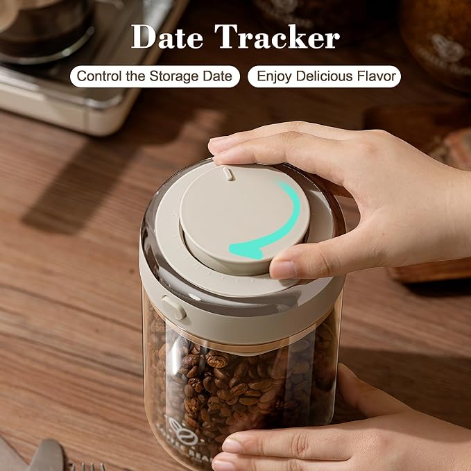 Coffee Bean Storage Container with One-way Valve Airtight Lid Date Tracker for Coffee and More Food Fresh and Storage, Clear Borosilicate Glass Coffee Canister(1.8 Qt - 21 OZ)