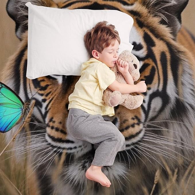 Beautiful Tiger Nature Grass Super Soft Throw Blanket, Blue Butterfly Flannel Fleece Decorative Throw for Sofa Couch Bedroom Decor Outdoor Use 50"x60"