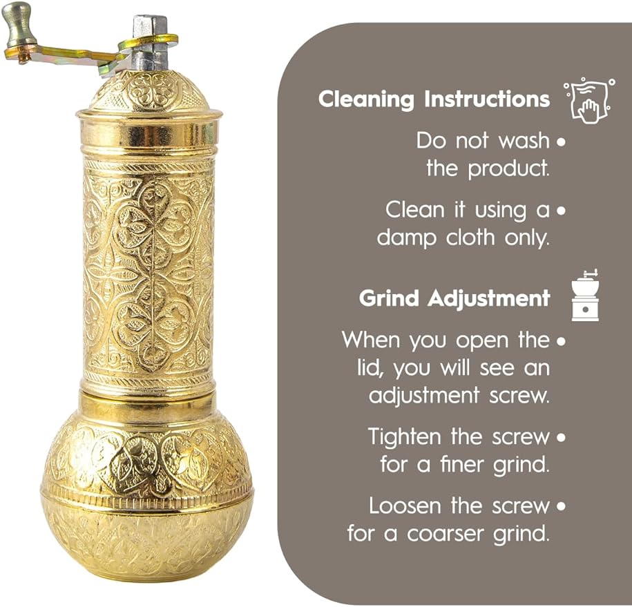 Decorative Handmade Coffee Grinder, Refillable Turkish Pepper Mill, Manual Coffee Mill with Handle, Coffee Grinder Metal with Hand Crank 18 cm-7.1 inch