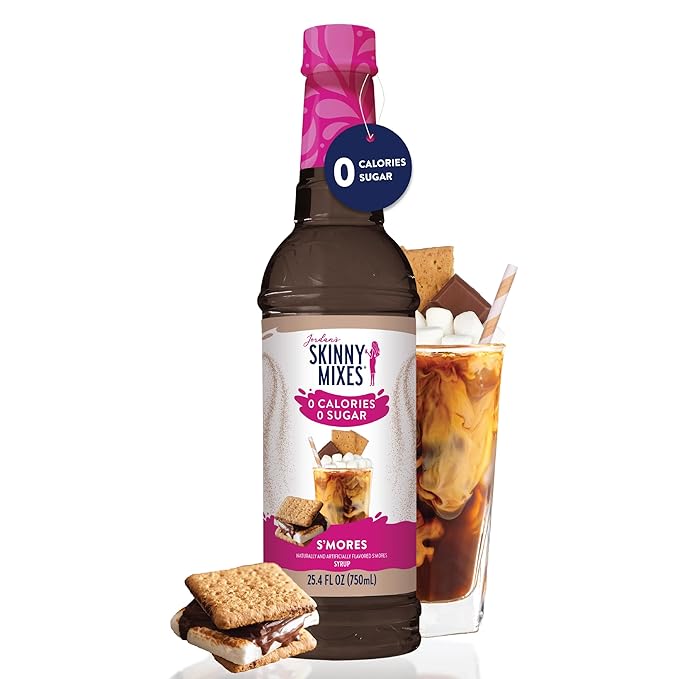 Jordan's Skinny Mixes Sugar Free Coffee Syrup, S'mores Coffee Flavoring Syrup, Zero Calorie Drink Mix for Lattes, Baking or Protein Shake, Dairy & Gluten Free, Kosher, 25.4 Fl Oz