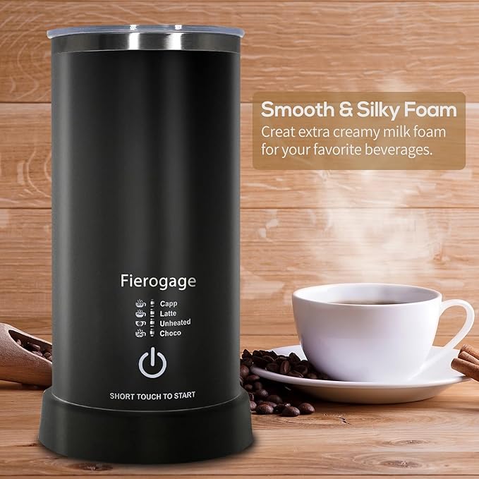 Touch Button Milk Frother and Steamer,Fierogage Electric 4 in 1 Automatic Hot and Cold Foam Maker and Milk Warmer for Latte,Cappuccinos,Macchiato,8.4oz/250ml Black