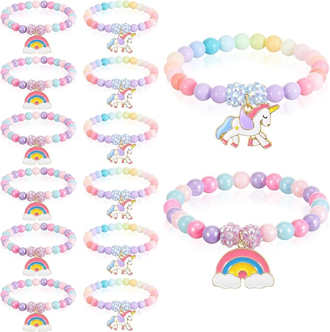 Ecally 12 Pcs Unicorn Party Favors Unicorn Beaded Bracelet Bulk for Goodie Bag Stuffers Supplies Jewelry Princess Birthday Prize Gifts