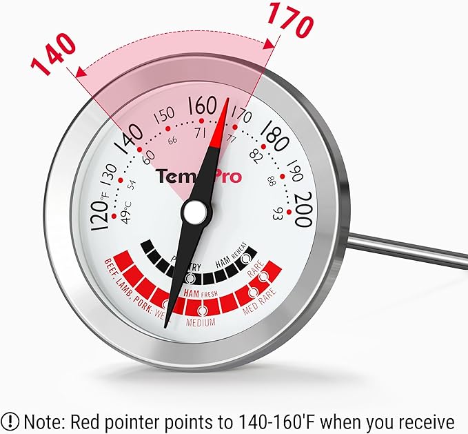 TempPro APT200 Meat Thermometer for Cooking with Extra-Large 2-Inch Dial, Analog Dial Food Cooking Thermometer for Poultry, Ham, Pork, Beef Candy Making Accessory (Previously ThermoPro)