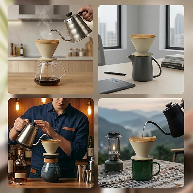 Ceramic Pour Over Coffee Dripper, Reusable Porcelain Portable Pour Over Coffee Maker, Slow Brewing Accessories with 1 Holes for Home, Office, Travel, Camping (Brown)
