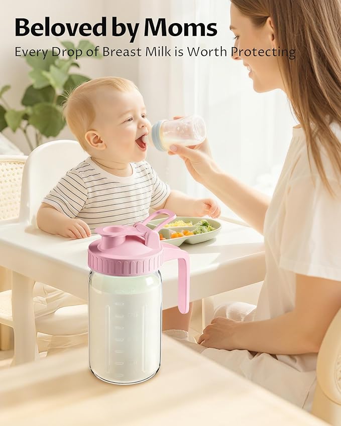 32oz Breast Milk Pitcher with Lid - Airtight Leakproof Glass Storage with Flip Cap & Pour Spout, Wide Mouth 1 Quart Breastmilk Storage Container Breastfeeding Essentials for Breastmilk, Formula, Milk