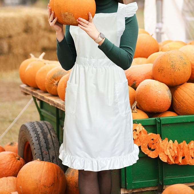White Maid Apron for Women Cotton Waist Half Maid Costume Victorian Retro Ruffled Kitchen Cute Vintage Party Cosplay - Image 7