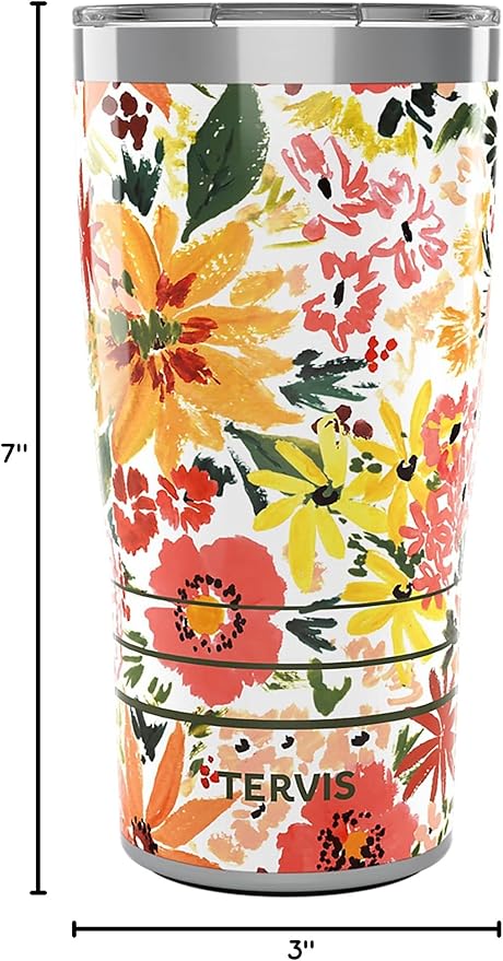 Tervis Traveler Sara Berrenson Retro Floral Triple Walled Insulated Tumbler Travel Cup Keeps Drinks Cold & Hot, 20oz, Stainless Steel