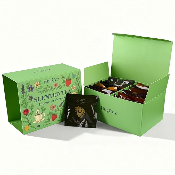HugCoz Tea Gift Set | 24 Assorted Tea Bags | Christmas Day & Corporate Gifting Option | 12 Exotic Herbal Blends with Premium Whole Leaf in Eco-Friendly Pyramid Bags