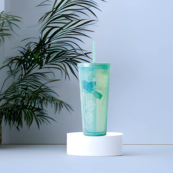 bzyoo SIP 24oz (710ml) Double Wall Plastic Tumbler with Lid and Straw Cold Drink Travel Mug Reusable Ice Coffee Tea Cup Perfect for Office Poolside Parties Gifts Color: Pearl Green