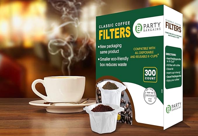 PARTY BARGAINS 600 Classic Disposable Coffee Filter Liners – Compatible with Keurig Brewers & K‑Cup Reusable Pods, Single‑Use Classic Design