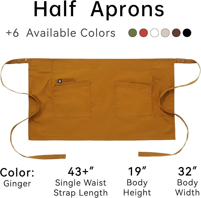 Waist Apron for Men Server Bistro Half 4251BY | Adjustable Half Bistro Apron for Waiters Bartenders, Polyester Cotton Canvas, Durable & Comfortable - Image 6