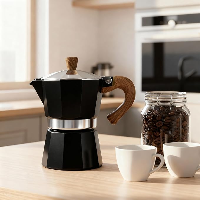 ShanSon Moka Pot Stovetop Espresso Maker 3 Cup 5 oz Italian Coffee Maker Manual Cuban Coffee Percolator Machine Italian Espresso Greca Coffee Maker for Cappuccino or Latte,Black