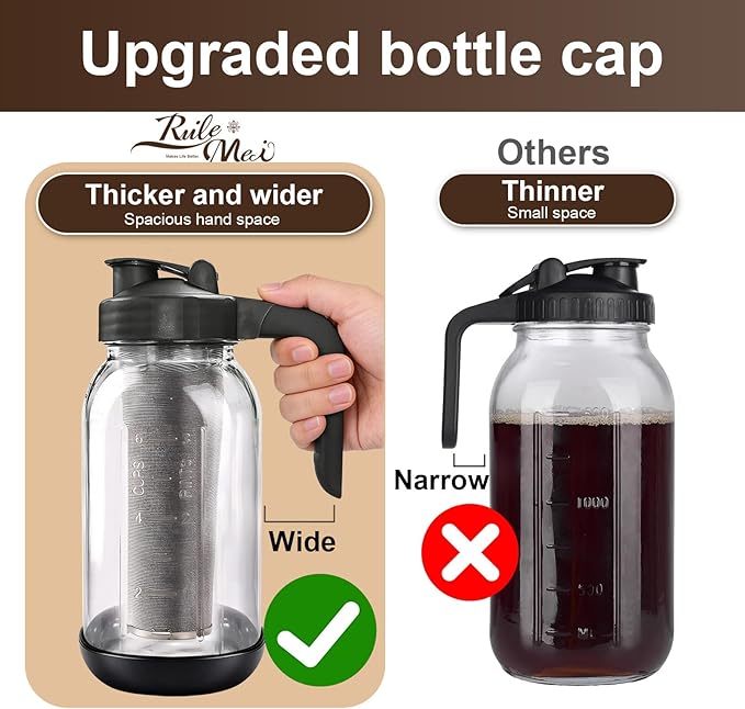 2 PCS Cold Brew Coffee Maker,64 oz Mason Jar Pour Spout Lid, Refillable Stainless Steel Filter,Non-slip Silicone Sleeve for Glass Pitcher, Homemade Beverage,For Home Baristas & Coffee Enthusiasts