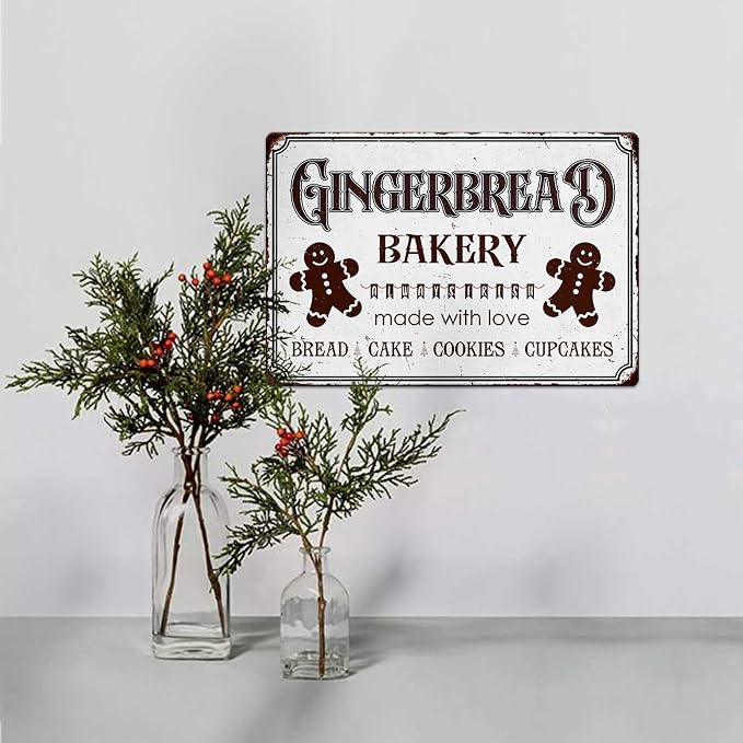 Gingerbread Bakery Made With Love Bread Cake Cookies Cupcakes Vintage Metal Tin Sign Home Wall Decor For Kitchen Bakery Coffee Bar Farmhouse Restaurants Cafe 8X12 Inch Christmas Decorations - Image 5