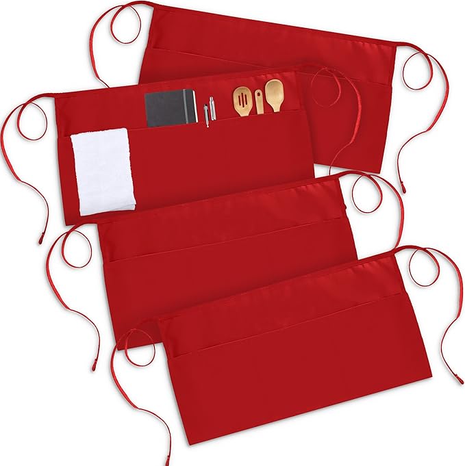 Utopia Wear 4 Pack Server Aprons with 3 Pockets, Waiter and Waitress Waist Aprons for Women with Pockets, Men Short Aprons