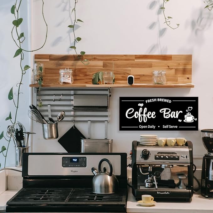 Uflashmi Coffee Bar Sign Wall Decor, Coffee Signs for Cafe Station Bar Kitchen Decorations, Cafe Station Accessories Decor Wall Art, Black