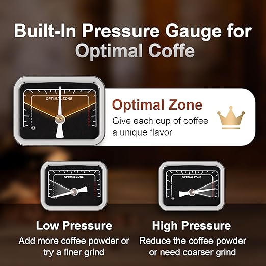 Espresso Machine 20 Bar, Stainless Steel Coffee Machine with Steam Milk Frother & 47oz Removable Water Tank, Hot Water Function for Home Cappuccino, Latte