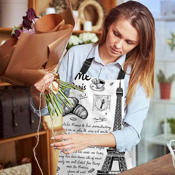 Retro Postcard with Eiffel Tower in Paris Kitchen Apron for Women Men, Unisex Adjustable Cooking Apron, Waterproof Apron for Home Kitchen, Restaurant, Coffee House - Image 6