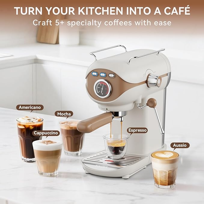 Espresso Machine, 20 Bar Pump Temperature Control, Compact Espresso Maker with Steam Milk Frother, Professional Coffee Makers for Home, Cappuccino Latte Machine, Gifts for Coffee Lover