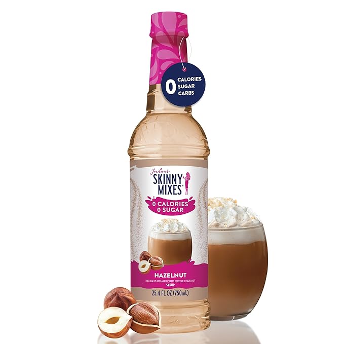 Jordan's Skinny Mixes Sugar Free Coffee Syrup, Hazelnut Coffee Flavoring Syrup, Zero Calorie Drink Mix, Lattes, Baking, Protein Shake or Cocktail, Dairy & Gluten Free, Kosher, 25.4 Fl Oz