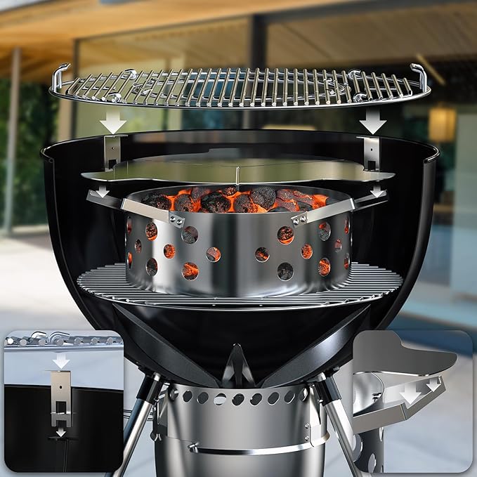 Skyflame Heat Controller for 22" Charcoal Kettle Grills, Stainless Steel BBQ Smoking Gilling Kit with 4PCS Support Clips, Turns Your Charcoal Grill Into a Smoker
