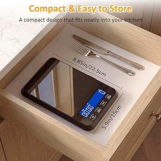Food Scale, 33 lb / 0.1 oz High Precision Kitchen Scale for Sourdough Bread, Built-in 7 Units, Timing & Tare Function, Rechargeable Digital Kitchen Scale for Food, Baking, Cooking
