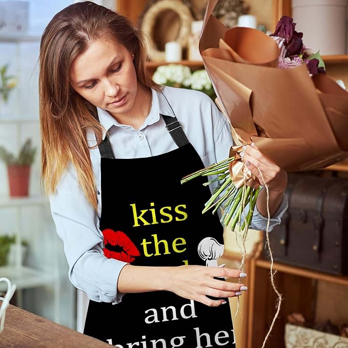 Kiss the Cook and Bring Her a Wine Waterproof Apron Kitchen Chef Aprons Bibs for Grooming Cooking Baking Painting Gardening - Image 6