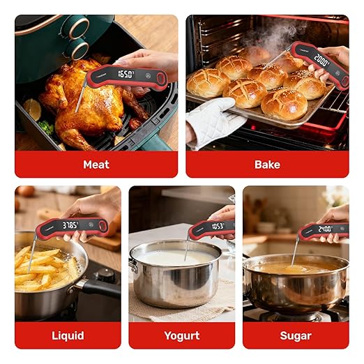 Digital Meat Thermometer - 0.5 Sec Instant Read Meat Thermometer Digital, Kitchen Thermometer Precise ยฑ0.5โ, IP67 Waterproof, Large Bright LED Display, for BBQ/Grill/Cooking/Candy (S1)